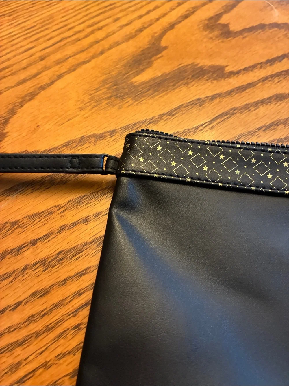 YSL Beaute Black Faux Leather Makeup Cosmetic Bag Pouch Clutch Gold geometric
